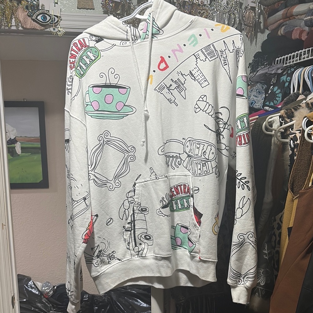 FRIENDS White Graphic Hoodie Sweater